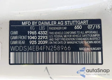 2015 Mercedes-Benz Cla 250 from USA, damaged, VIN WDDSJ4EB4FN258966
